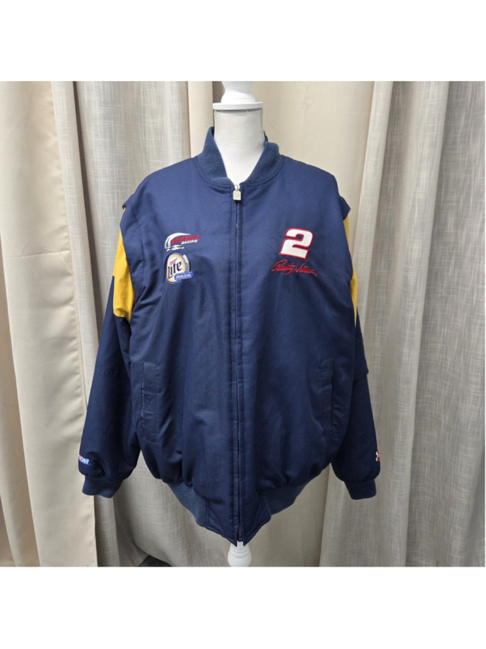 Vintage Rusty Wallace Jacket Mens L Blue Full Zip Bomber Chase Nascar Racing 90s